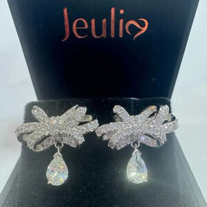 JEULIA Bowknot Pear Cut Drop Earrings, Silver Plated
